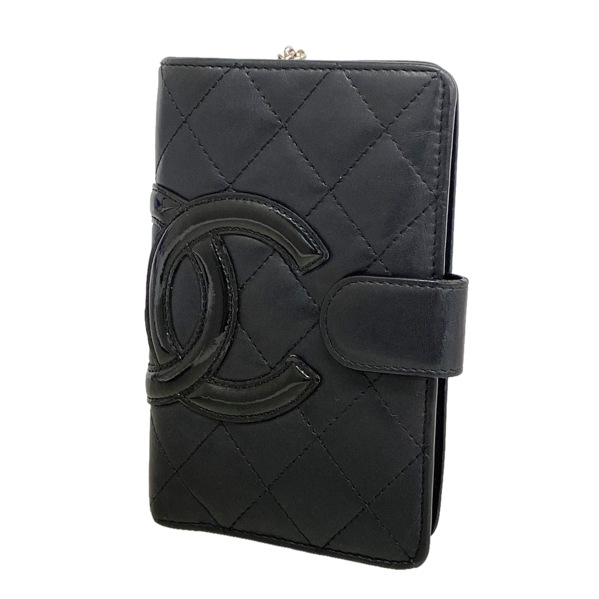 ★SALE【6hc1613-k】シャネル 財布 カンボン ラムスキン ブラック シルバー金具【中古】レディース