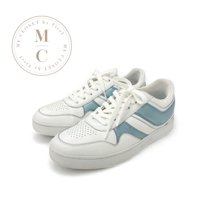 セリーヌ CELINE スニーカー 靴 シューズ レザー ホワイト ブルー 白 ロゴ