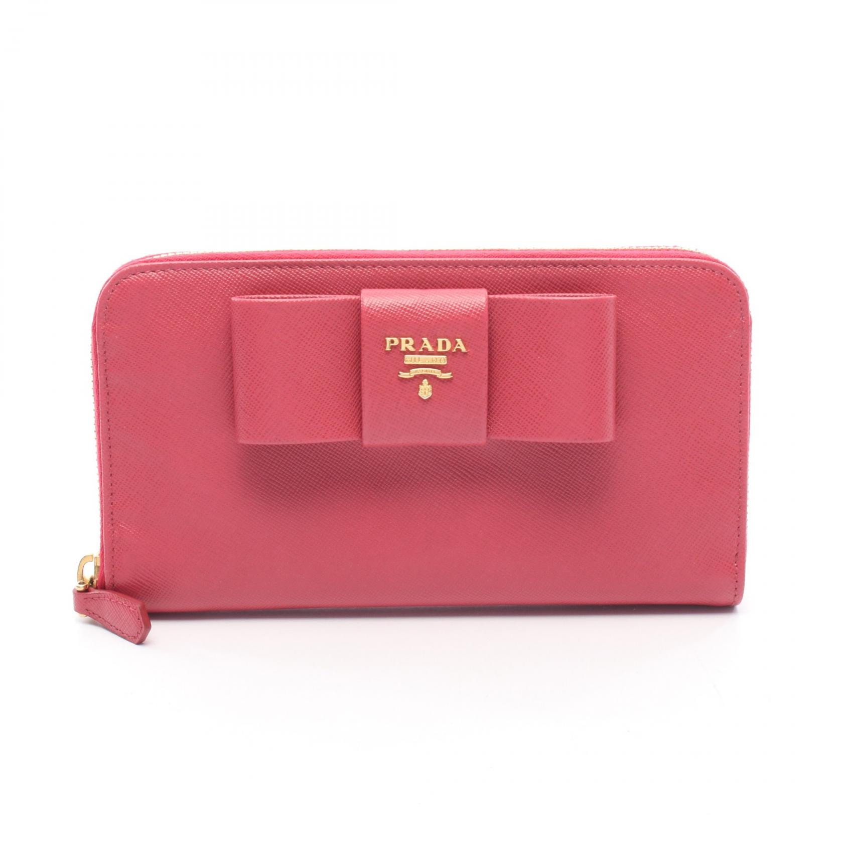 プラダ PRADA ラウンド長財布 財布 レザー レディース ピンク系 1M0506 【中古】