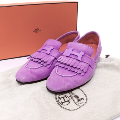 【美品】エルメス モカシン ロワイヤル ローファー パープル 靴 37 1/2