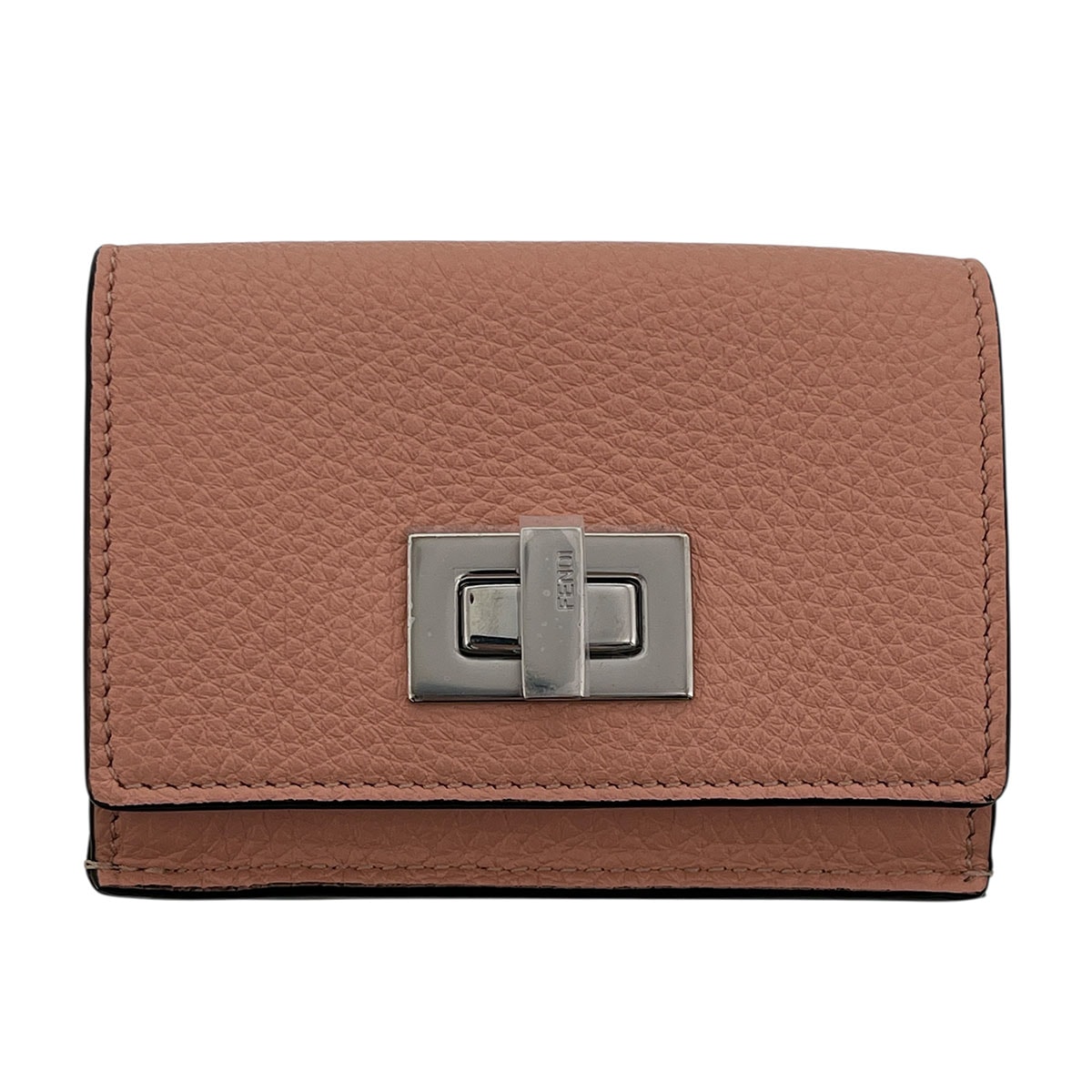 FENDI フェンディ ピーカブー セレリア コンパクトウォレット 三つ折り財布 8M0426 レザー ピンク シルバー金具 レディース【中古】