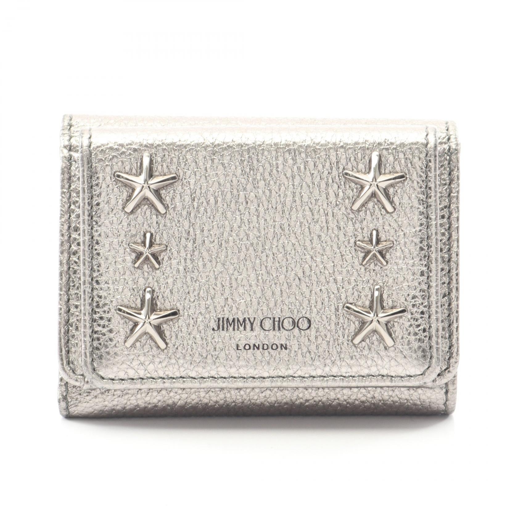 ジミーチュウ JIMMY CHOO NEMO ネモ 三つ折り財布 財布 レザー レディース シルバー系 NEMO-UUF-0027 【中古】