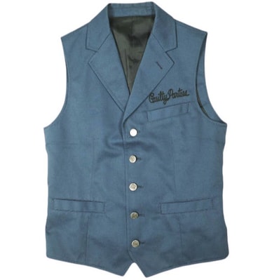WACKO MARIA ワコマリア 日本製 UNCONSTRUCTED VEST(GUILTY PARTIES) チェーン刺繍 アンコンベスト S BLUE ジレ T/C テーラード トップス g26749