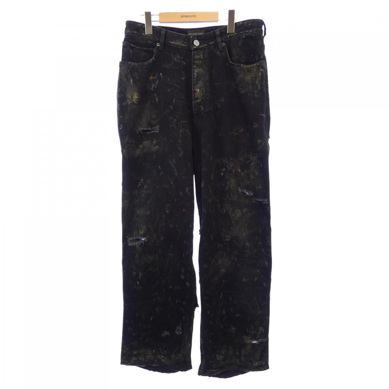 BALENCIAGA Super Destroyed Japanese Denim Baggy Pants "Black"