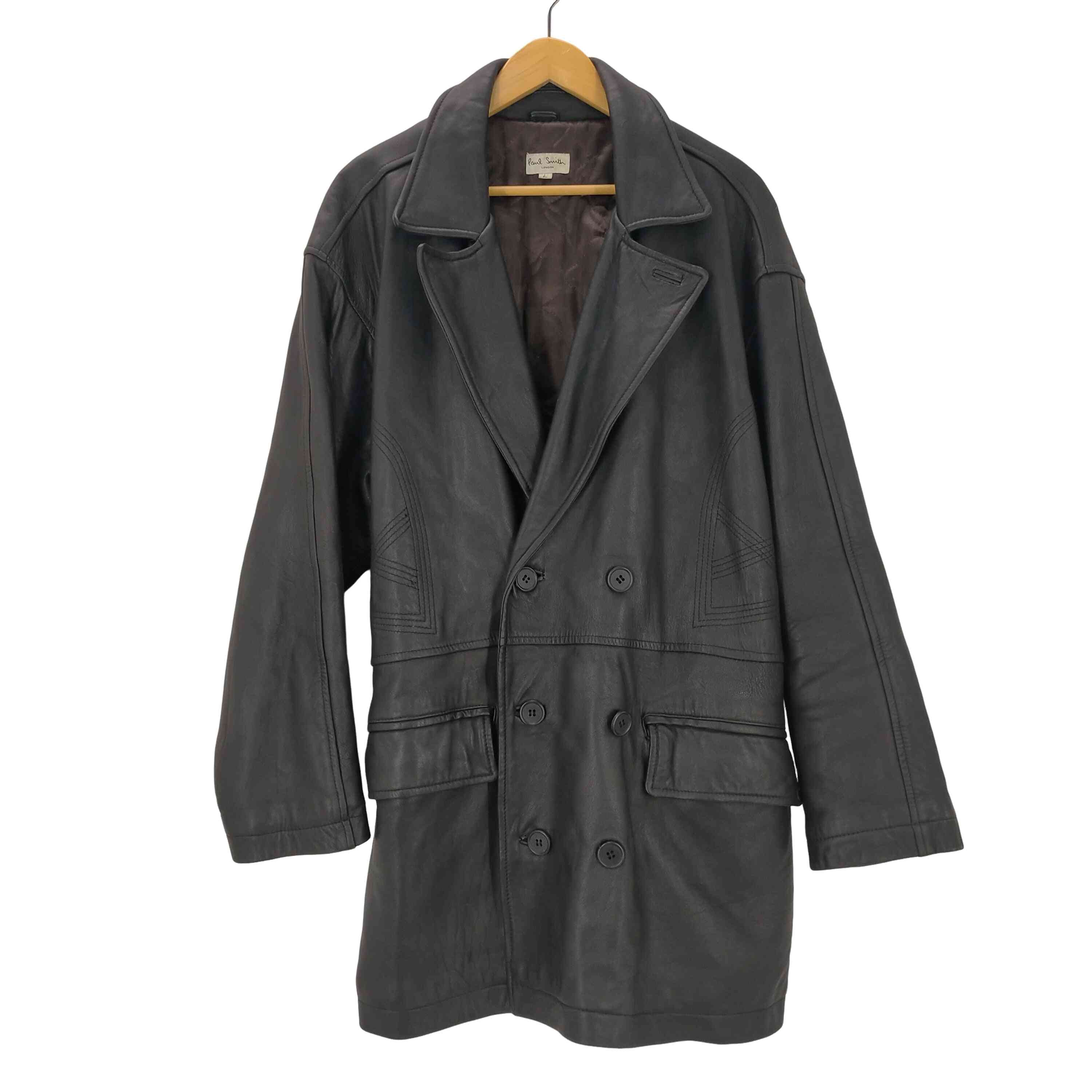 90-00S シープレザー ダブルブレスト レザー カーコート ジャケット【1142064553982】