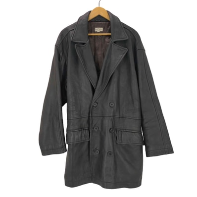 90-00S シープレザー ダブルブレスト レザー カーコート ジャケット【1142064553982】