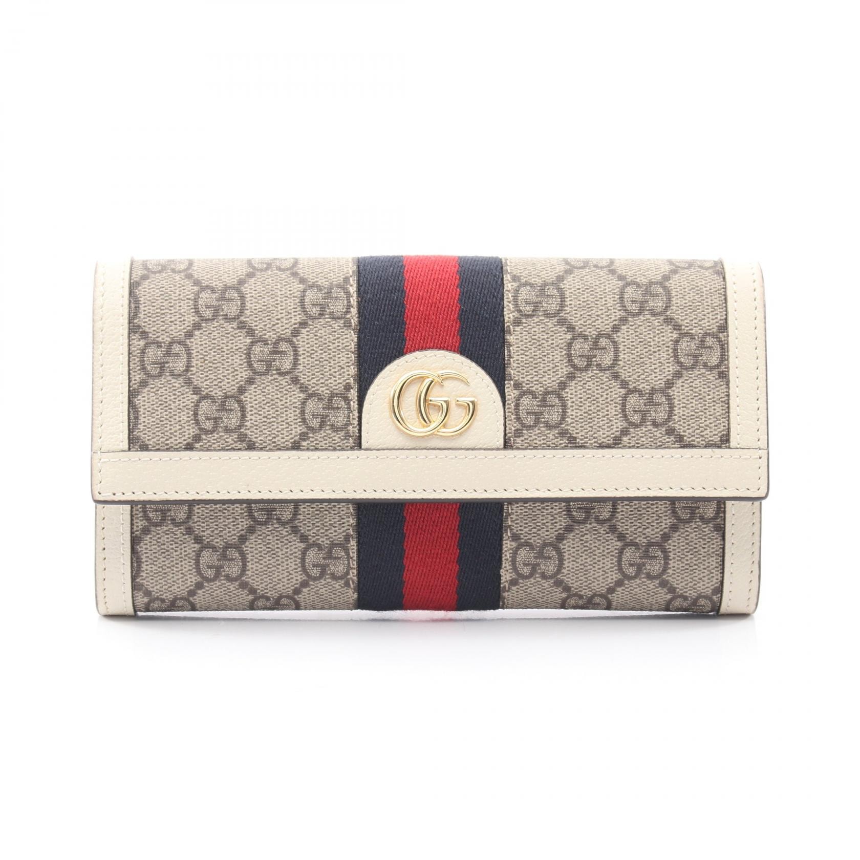 グッチ GUCCI オフィディア GGスプリーム コンチネンタルウォレット 二つ折り長財布 財布 レザー PVC レディース ベージュ系 / ホワイト系 523153 【中古】