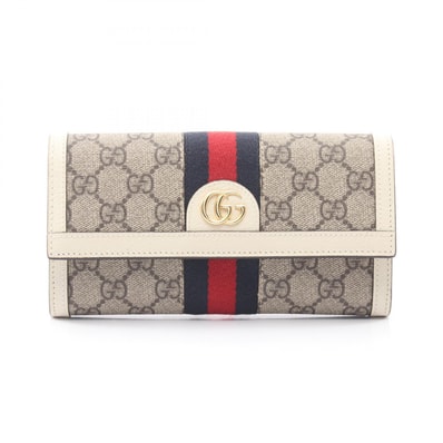 グッチ GUCCI オフィディア GGスプリーム コンチネンタルウォレット 二つ折り長財布 財布 レザー PVC レディース ベージュ系 / ホワイト系 523153 【中古】