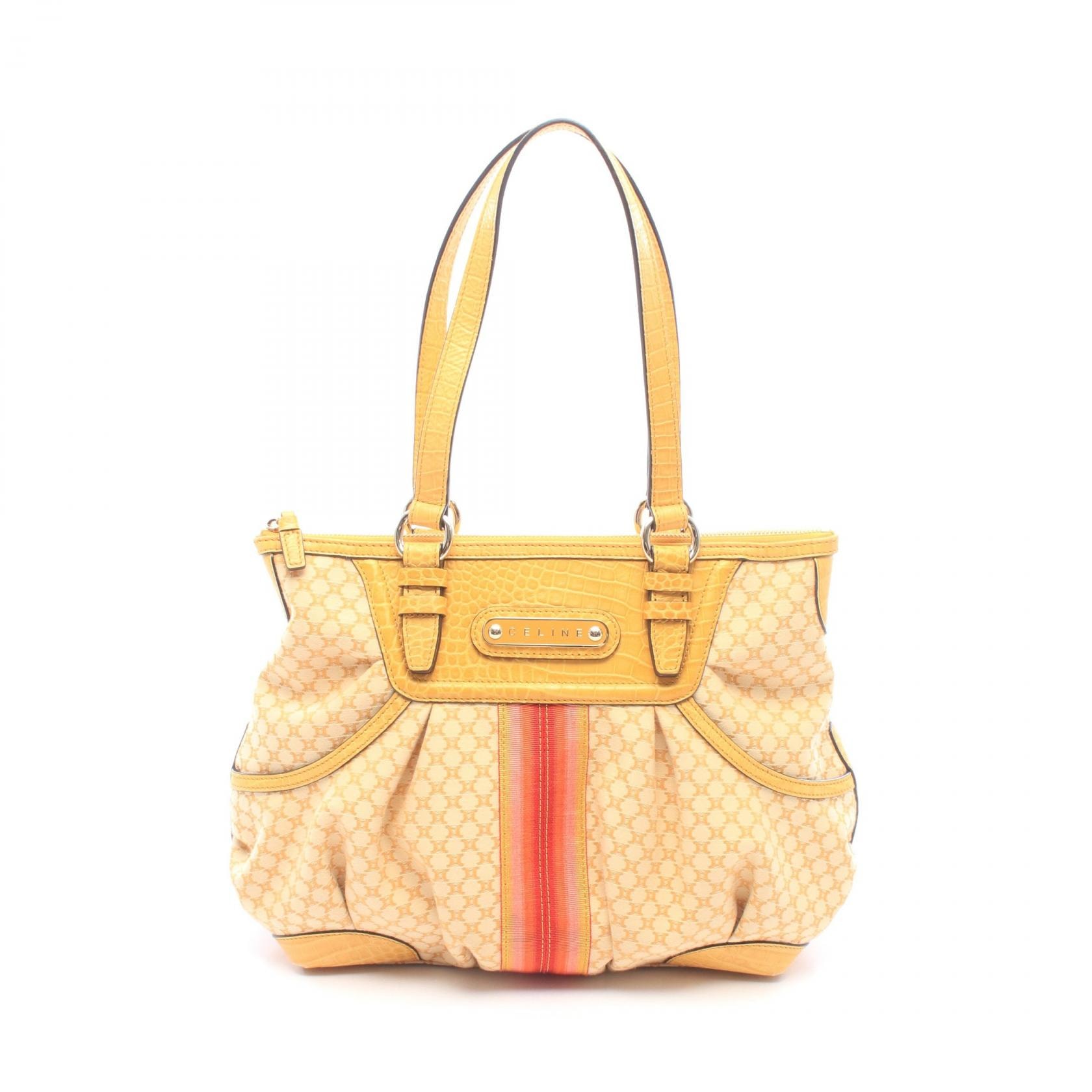 セリーヌ CELINE マカダム クロコ型押し トートバッグ バッグ キャンバス レザー レディース イエロー系 / オレンジ系 / マルチカラー SC-ST-1008 【中古】