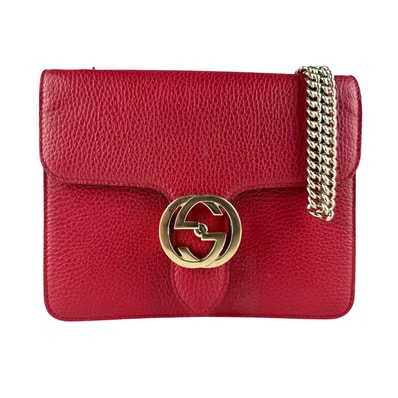 グッチ GUCCI ショルダーバッグ インターロッキングG レザー レッド レディース 510304【中古】 z10228