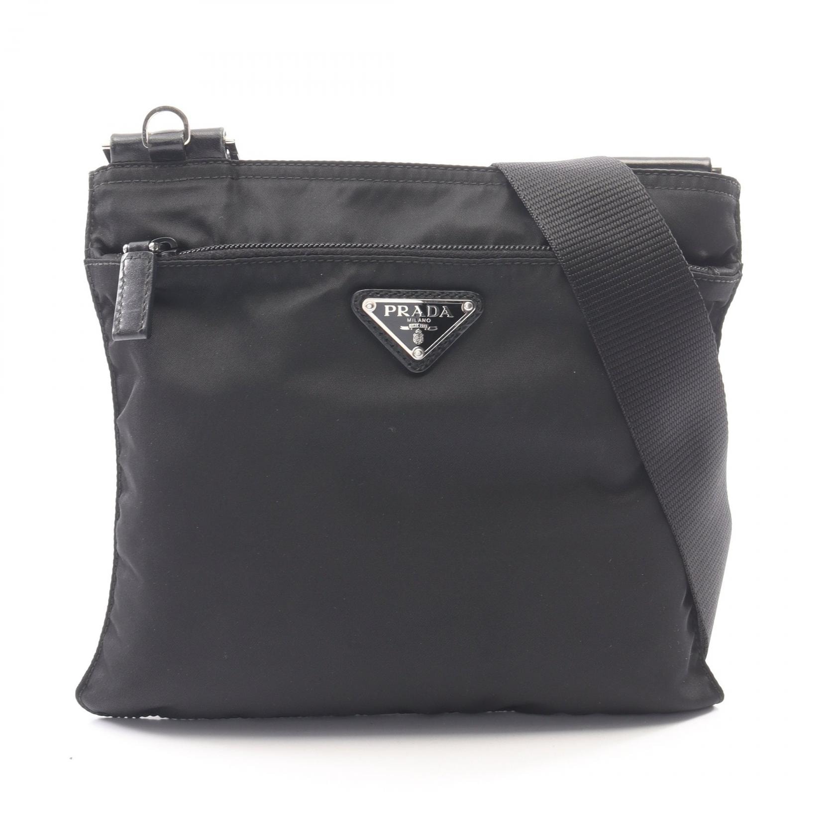 プラダ PRADA トライアングルロゴ ショルダーバッグ バッグ ナイロン レザー レディース ブラック系 【中古】