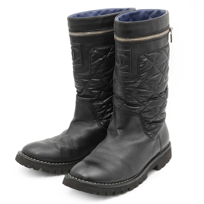 CHANEL シャネル ブーツ サイズ 37 レディース G26537 レザー COCOマーク ストラップ マトラッセ キルティング シューズ 靴 箱・袋付属 ブラック 黒 イタリア製