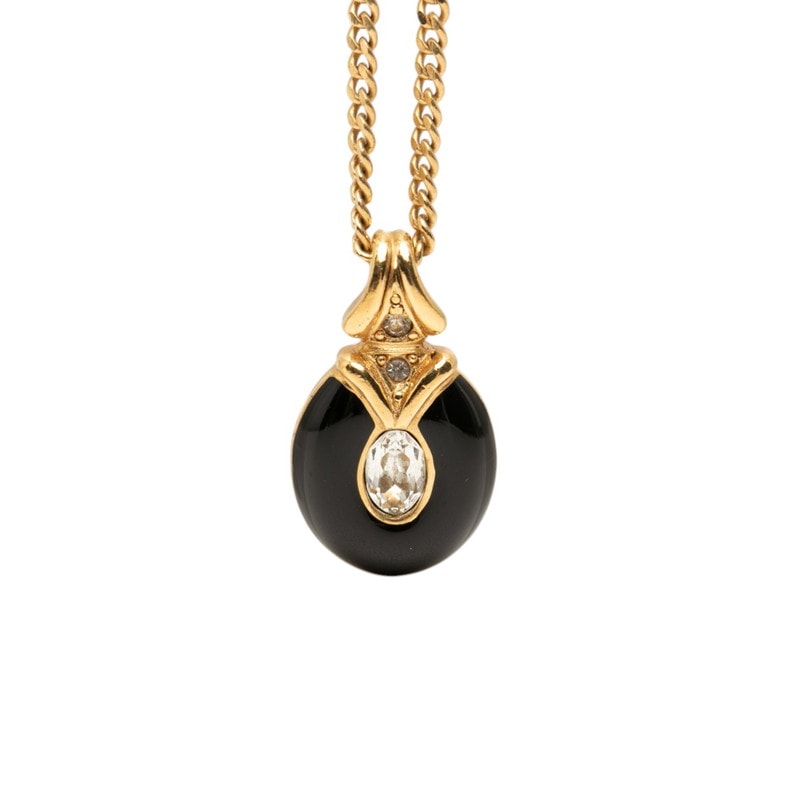 ディオール ネックレス ゴールド ブラック メッキ ラインストーン レディース Dior 【中古】