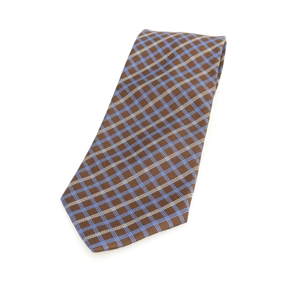 【中古】ブルックスブラザーズ Brooks Brothers MAKERS シルク チェック柄ネクタイ ブラウンxブルー【メンズ】