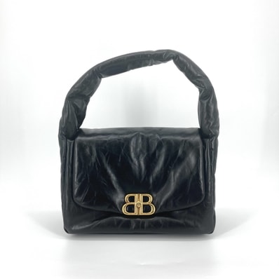 BALENCIAGA(バレンシアガ) モナコ ミディアム スリング BBロゴ金具 レザー 787902 ショルダーバッグ ブラック×ゴールド