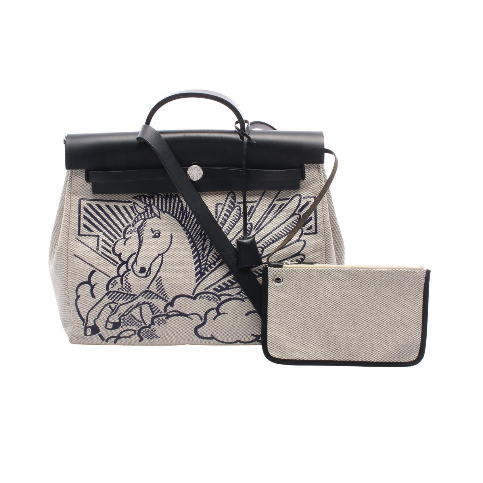 エルメス HERMES エールバッグジップMM ペガサスポップ ハンドバッグ バッグ キャンバス レザー トワルアッシュ / ヴァッシュハンター トワルアッシュ エクリュ Y刻印(2020年製造) レディース ベージュ系 /