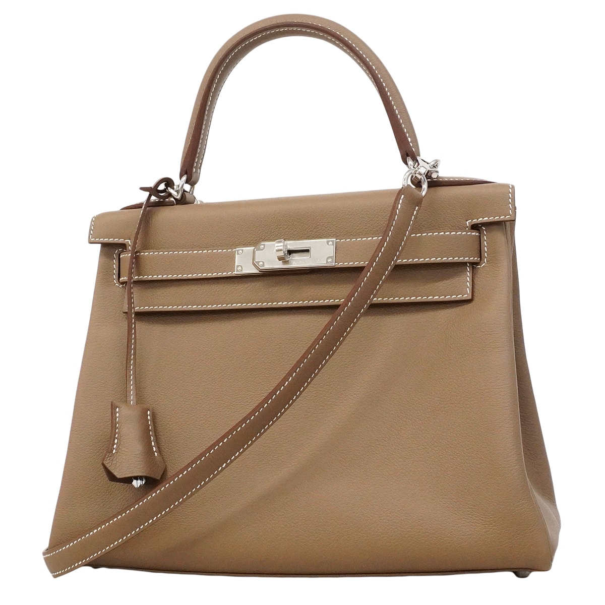 ★SALE【6ge6141-g】エルメス ハンドバッグ ケリー28 エバーカラー エトゥープ シルバー金具 G刻印 2wayバッグ【中古】レディース