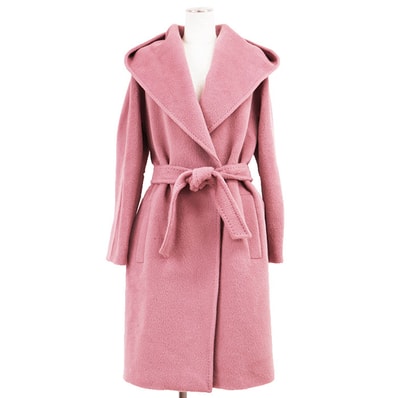 MaxMara マックスマーラ ガウン アルパカ/ウール サイズ 40 レディース フーデッド ベルテッド オープンフロント コート アウター ベルト付属 ピンク 桃色 イタリア製