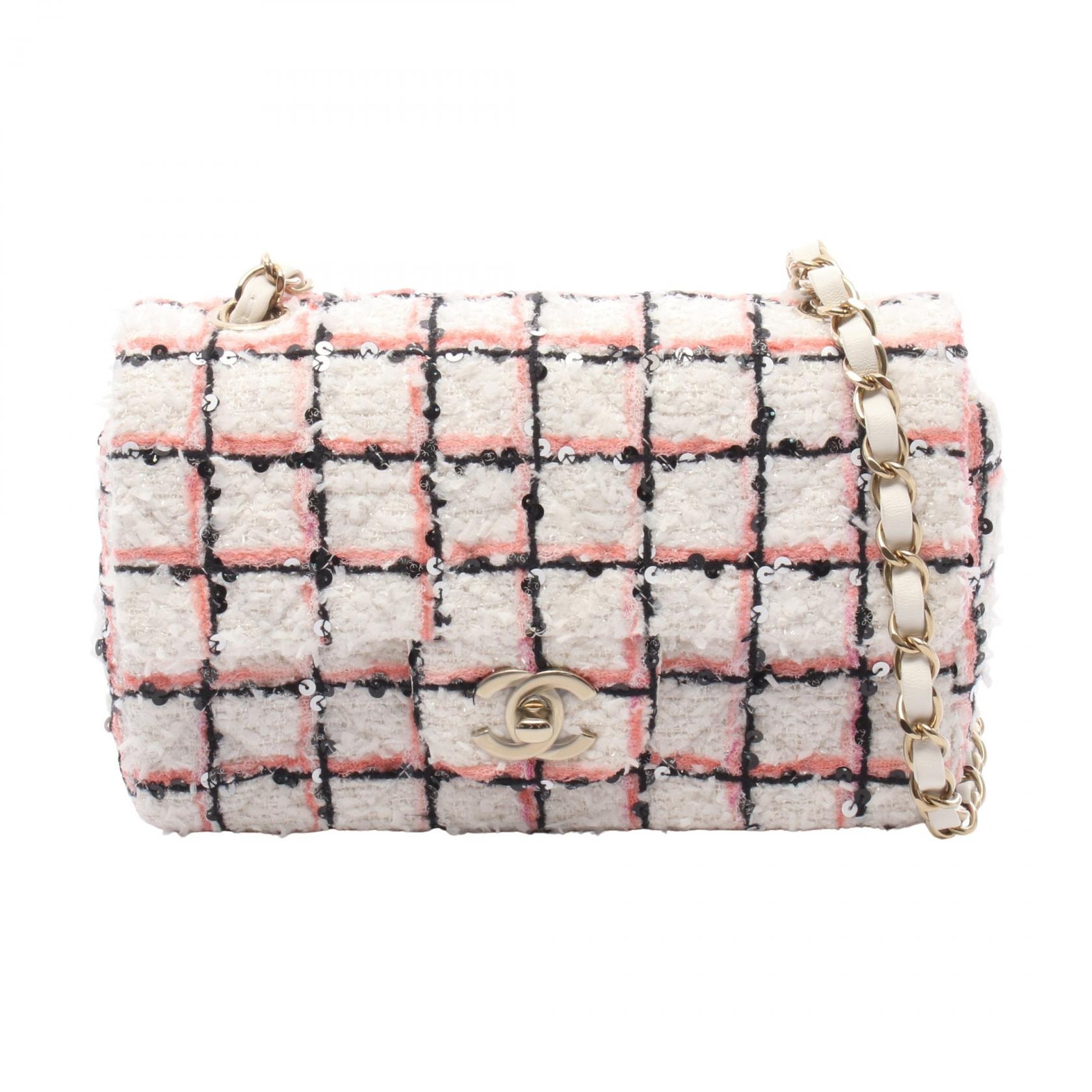 シャネル CHANEL ミニマトラッセ20 ショルダーバッグ バッグ ファブリック レザー レディース ホワイト系 / ピンク系 / ブラック系 A69900 【中古】