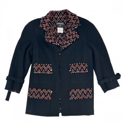 CHANEL シャネル アウター ボタンレス ジャケット アパレル 服 40 ブラック 黒 レッド 赤 ウール カシミヤ レディース 春 秋 2007年【中古品】