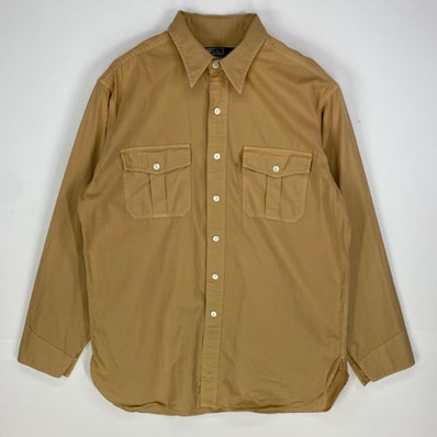 古着 ポロバイラルフローレン Polo by Ralph Lauren 長袖シャツ 胸ポケット ロングスリーブ M ベージュ系 無地 メンズ