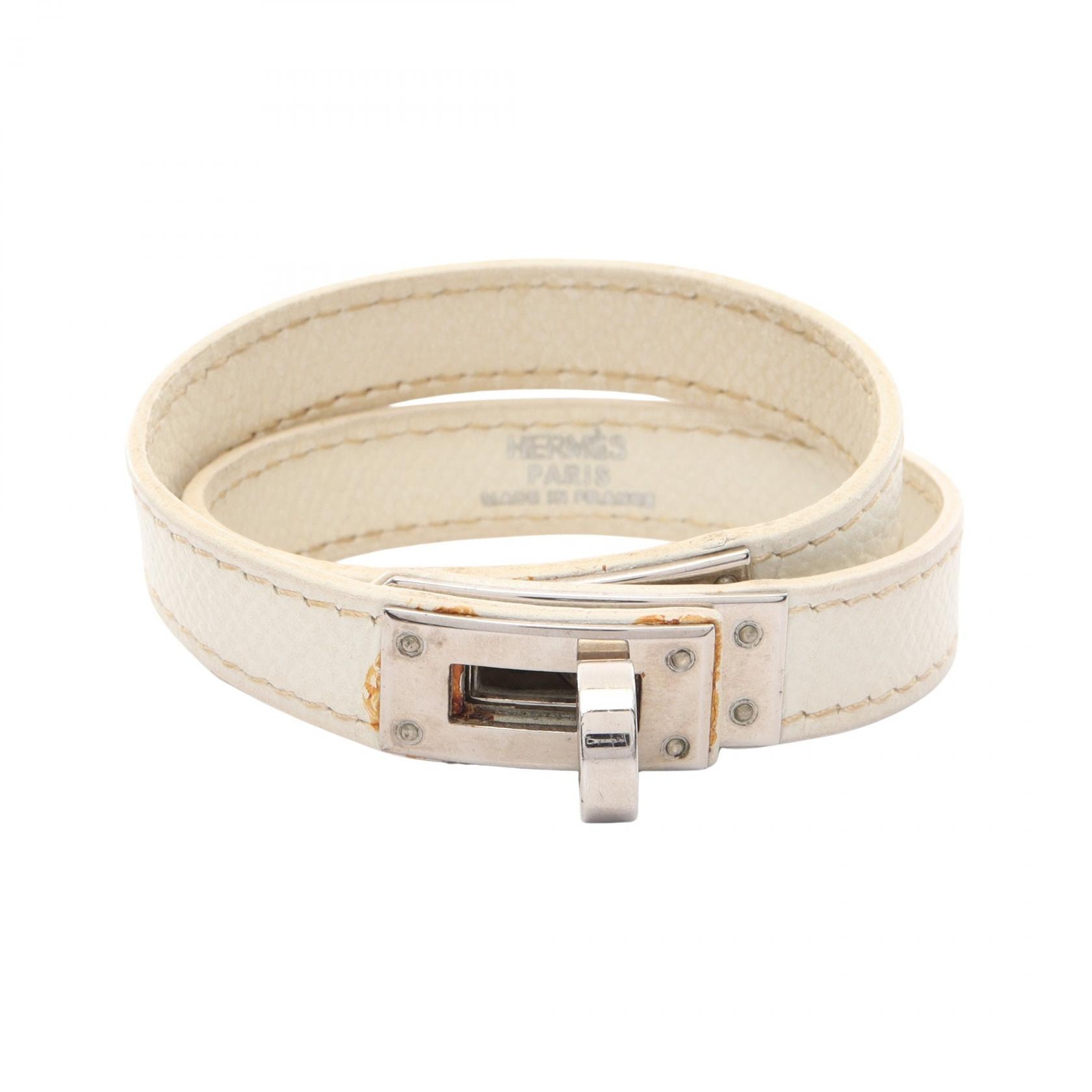 エルメス HERMES ケリー ドゥブルトゥール ブレスレット アクセサリー レザー メタル ホワイト レディース ホワイト系 【中古】