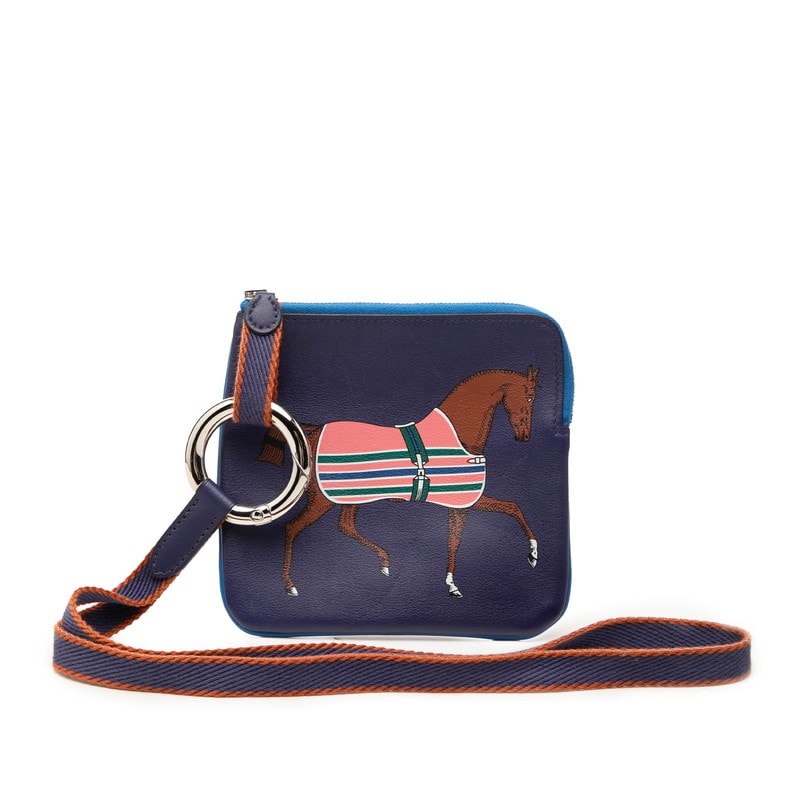 エルメス カレ ポケット ショルダーバッグ ポーチ C刻印 ネイビー  マルチカラー スイフト レディース HERMES 中古