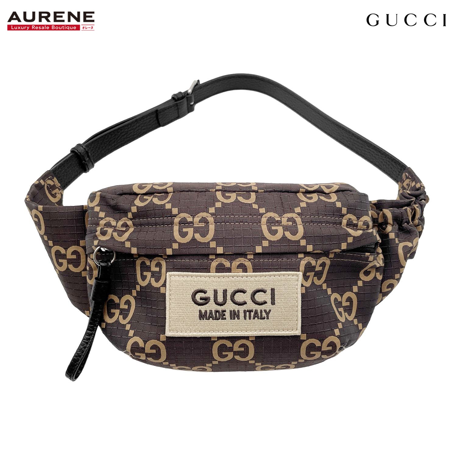 GUCCI グッチ GGジャガード リップストップ ウエストバッグ
 ベルトバッグ 767934 ナイロン ブラウン ユニセックス
 【中古】