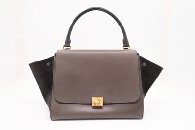 セリーヌ トラペーズ ハンドバッグ バイカラー レザー スウェード