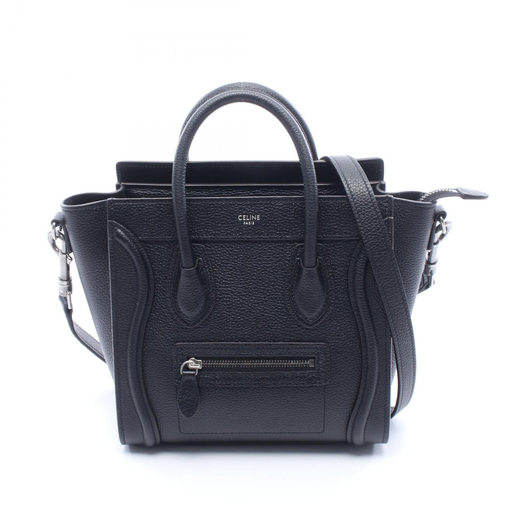 セリーヌ CELINE ラゲージ ナノショッパー 2WAY ハンドバッグ バッグ レザー レディース ブラック系 【中古】