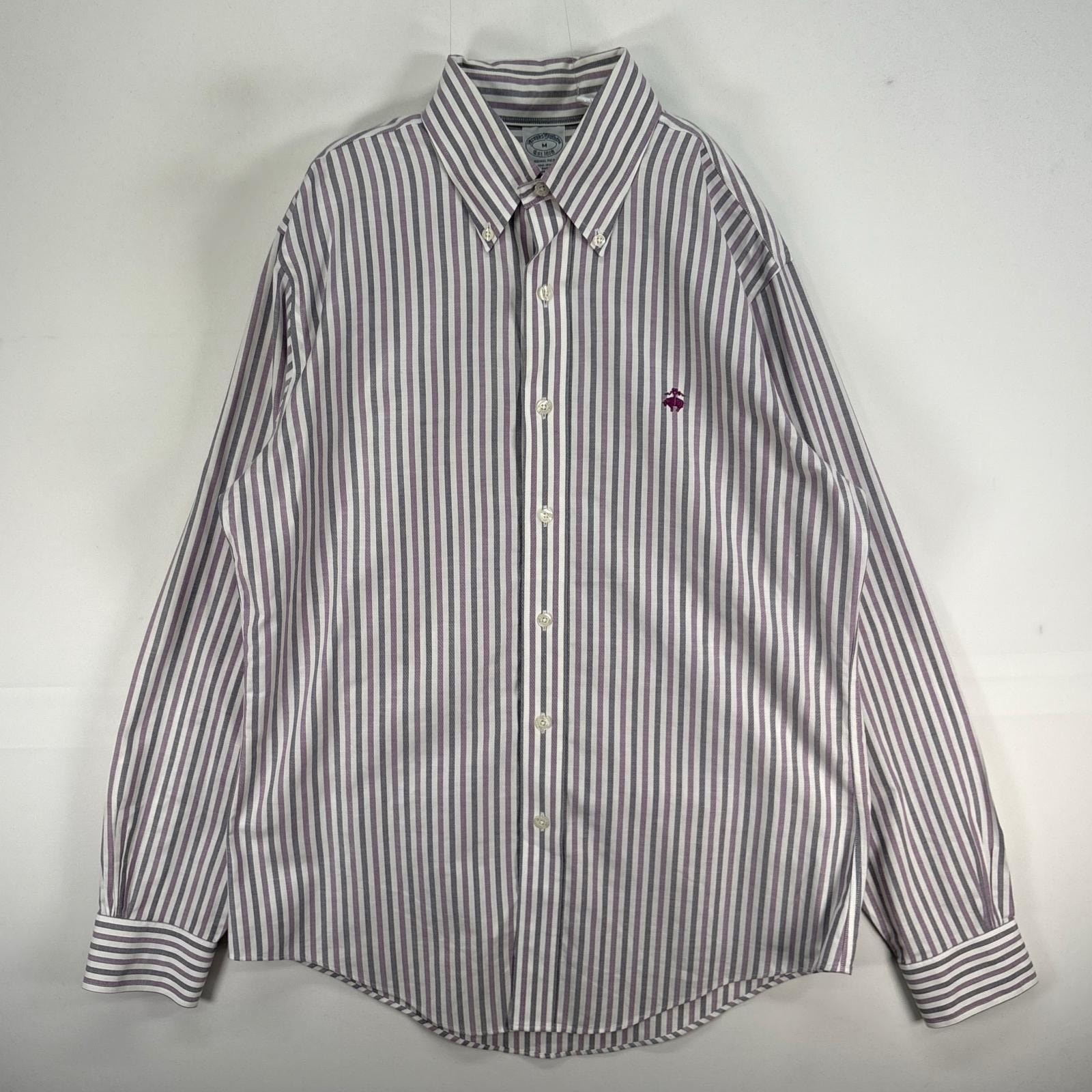 古着 ブルックスブラザーズ Brooks Brothers 長袖シャツ ロゴ 刺繍 ストライプ ボタンダウン M  パープル系 マルチカラー メンズ