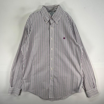 古着 ブルックスブラザーズ Brooks Brothers 長袖シャツ ロゴ 刺繍 ストライプ ボタンダウン M パープル系 マルチカラー メンズ