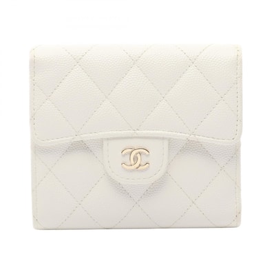 シャネル CHANEL マトラッセ 三つ折り財布 財布 キャビアスキン(グレインドカーフ) レディース ホワイト系 【中古】