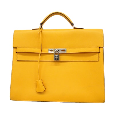 ★最終価格★SALE【6hc2510】エルメス ブリーフケース ケリーデペッシュ34 ヴォーエプソン ジョーヌ シルバー金具 □M刻印【中古】メンズ
