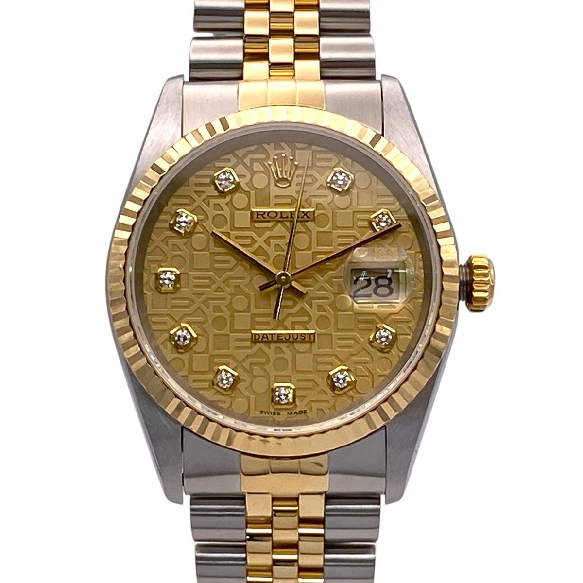ROLEX ロレックス デイトジャスト コンピューター文字盤 彫りコンピューター 36mm T番 10Pダイヤ 腕時計 16233G K18イエローゴールド ステンレススチール ゴールド シルバー 自動巻き  メンズ【中古】