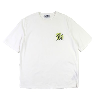 美品 エルメス 半袖Tシャツ レザーパッチ クルーネック S 31-5766