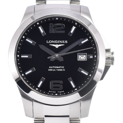 ロンジン LONGINES L3.676.4.56.6 コンクエスト デイト ブラック 自動巻き メンズ 良品 箱付き 腕時計 A#149350