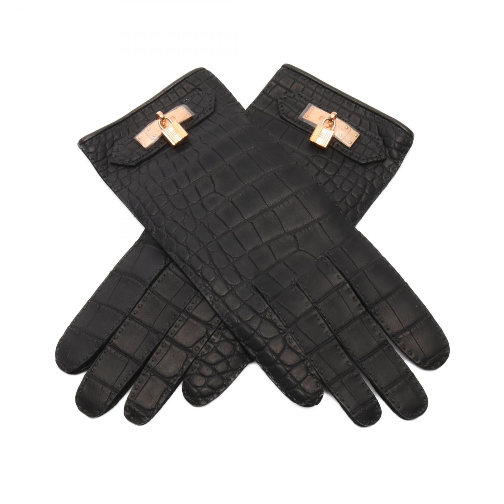 エルメス HERMES 手袋 衣料品 アリゲーターマット アリゲーターマット レディース ブラック系 【中古】