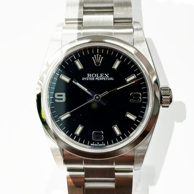 ROLEX ロレックス オイスターパーペチュアル Black 369 31mm 腕時計 77080 ステンレススチール シルバー ブラック ボーイズ【中古】