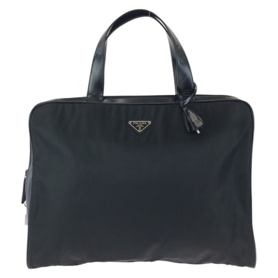 美品 PRADA プラダ テスート 三角ロゴプレート ブラック 黒 シルバー金具 ナイロン レザー/ ビジネスバッグ ブリーフケース 602183 【中古】