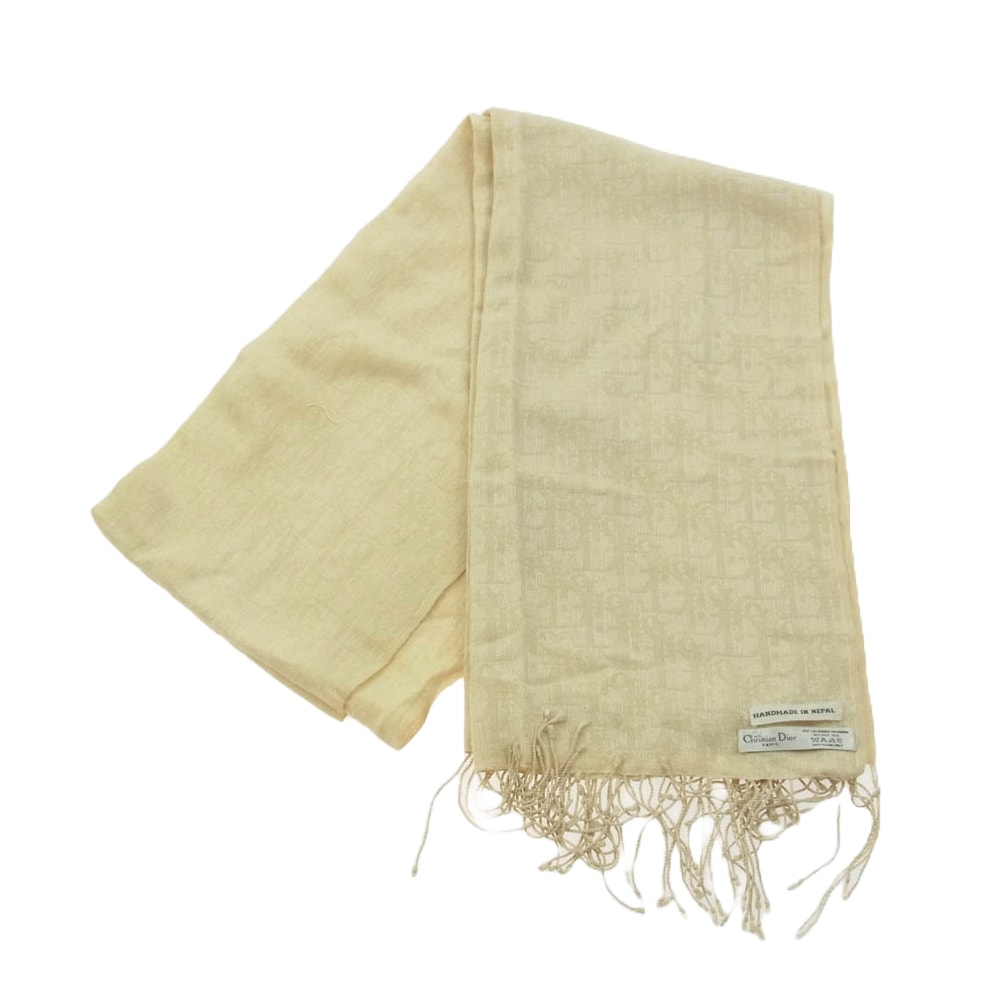 Christian Dior クリスチャンディオール ストール カシミヤ シルク混 トロッター柄 ストール ベージュ系【中古】