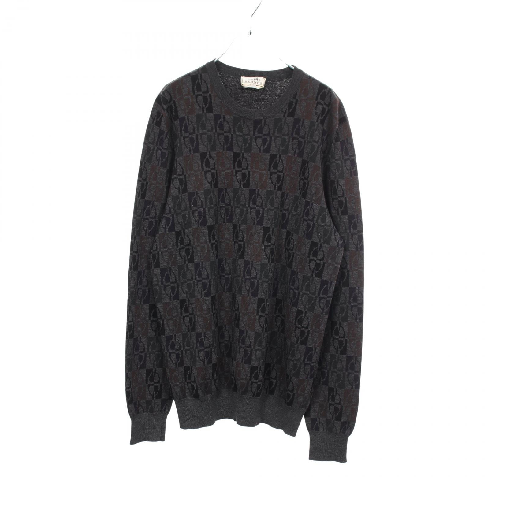 エルメス HERMES シェーヌダンクル 総柄 ニット 衣料品 トップス ウール メンズ グレー系 / マルチカラー 【中古】