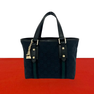 GUCCI グッチ GG ロゴ 柄 キャンバス レザー ハンドバッグ ネイビー
54369