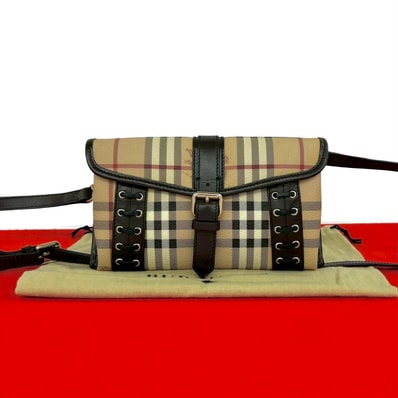 BURBERRY バーバリー ノバチェック シャドーホース 柄 レザー PVC ショルダーバッグ ブラウン
37987