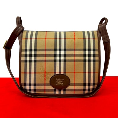 BURBERRY バーバリー ノバチェック 柄 シャドーホース ロゴ キャンバス レザー ショルダーバッグ ブラウン
55980