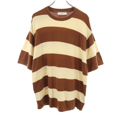 GELATO PIQUE HOMME ジェラートピケオム ボーダー柄 5分袖 ルームウェア L ブラウン プルオーバー