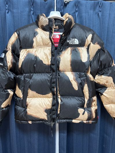 Supreme x The North Face Bleached Denim Print Nuptse Jacket "Black"