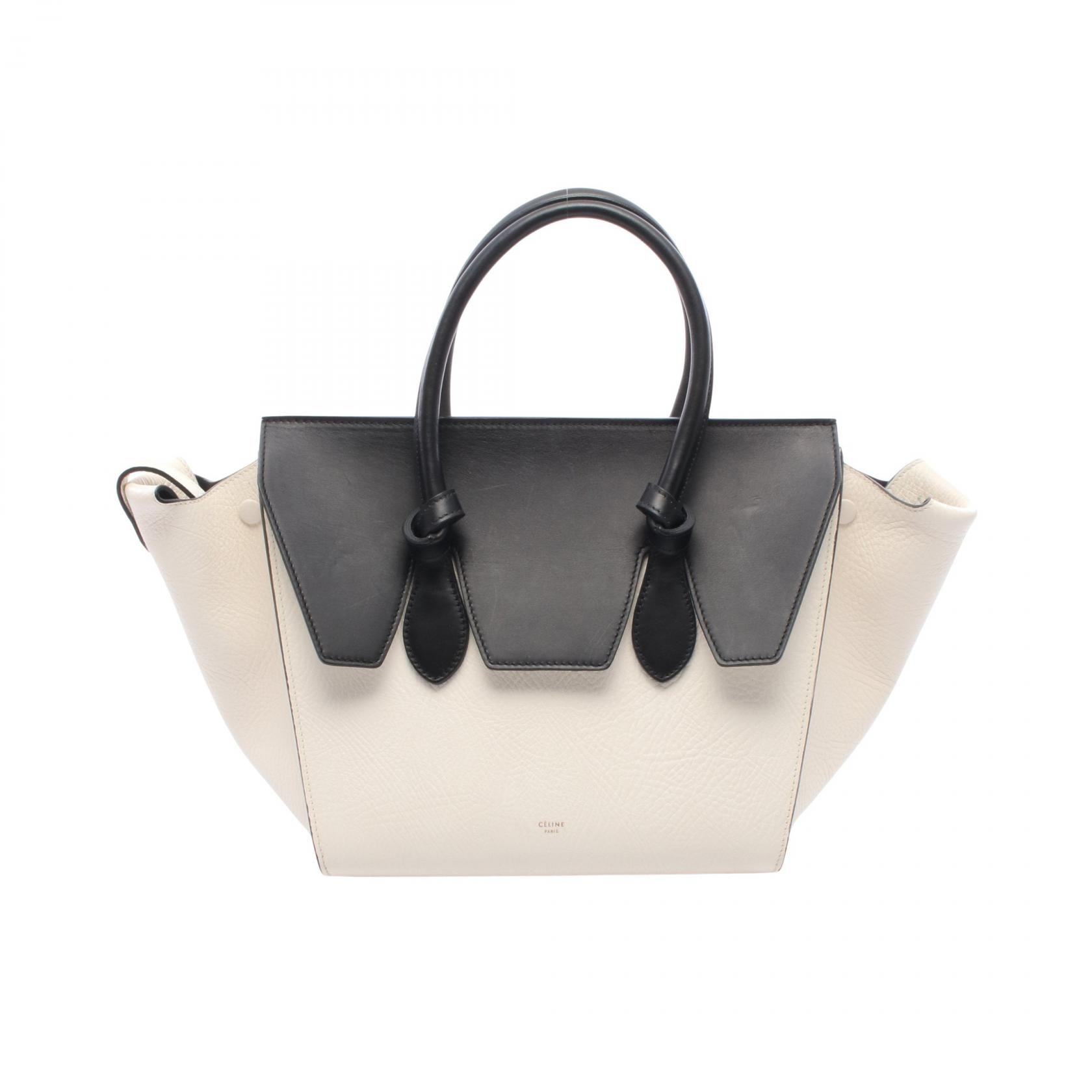 セリーヌ CELINE タイノット ミニ ハンドバッグ バッグ レザー レディース ホワイト系 / ブラック系 【中古】