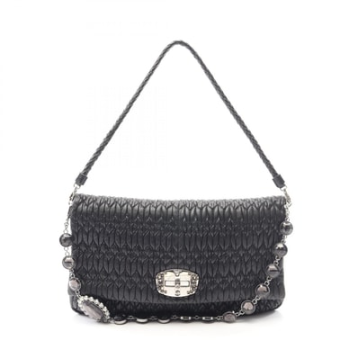 ミュウ ミュウ Miu Miu ナッパ クリスタル マテラッセ ショルダーバッグ バッグ レザー レディース ブラック系 【中古】