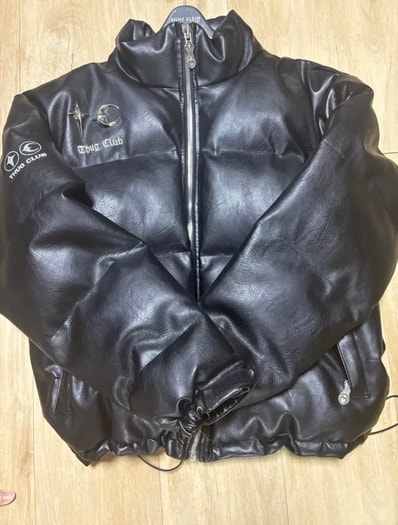 THUG CLUB TC Leather Puffer Jacket "BLACK"